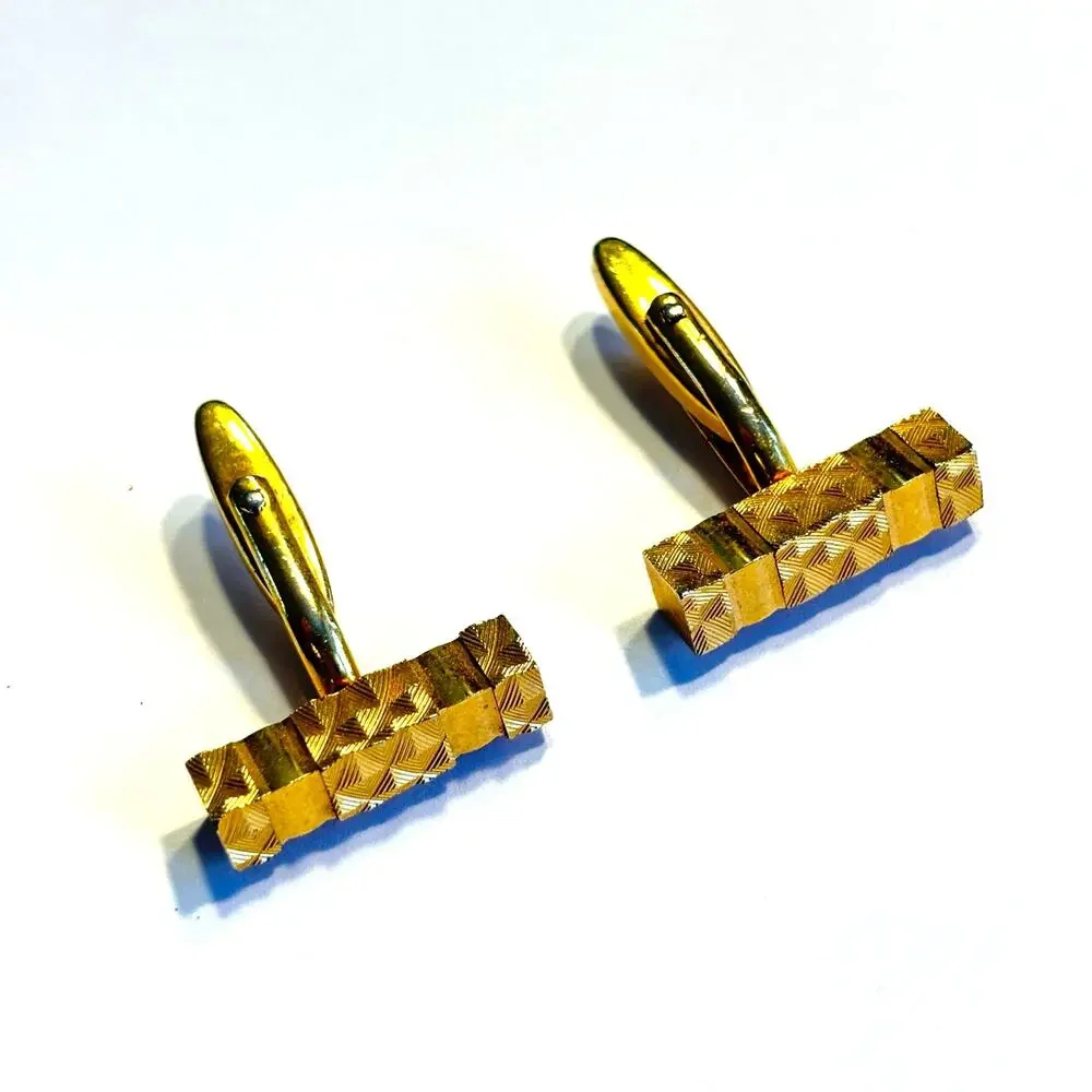 Gold cufflinks mod brutalist mid century textured rectangle bars vintage signed